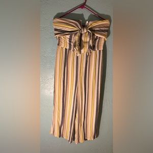 Yellow striped strapless romper